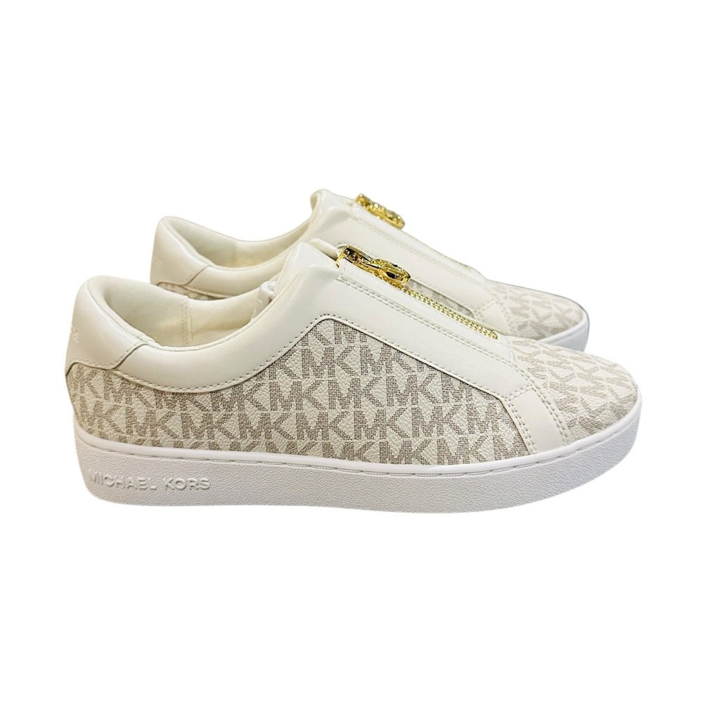 Michael Kors Keaton Zip Slip-On Sneaker Vanilla MK Logo Size 7M - Picture 1 of 10